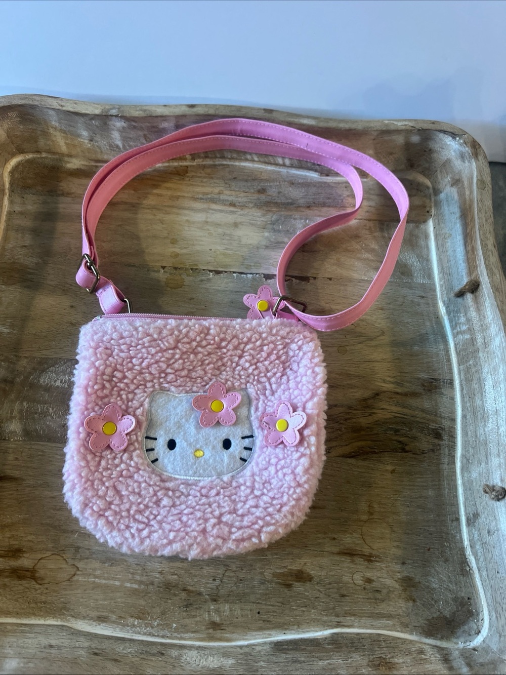 Hello Kitty Pink Sherpa Flower Crossbody Bag